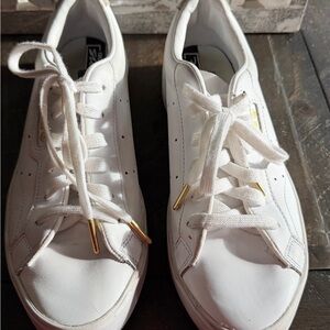 adidas White Women's Leather Sneakers with Gold Lace Tips
